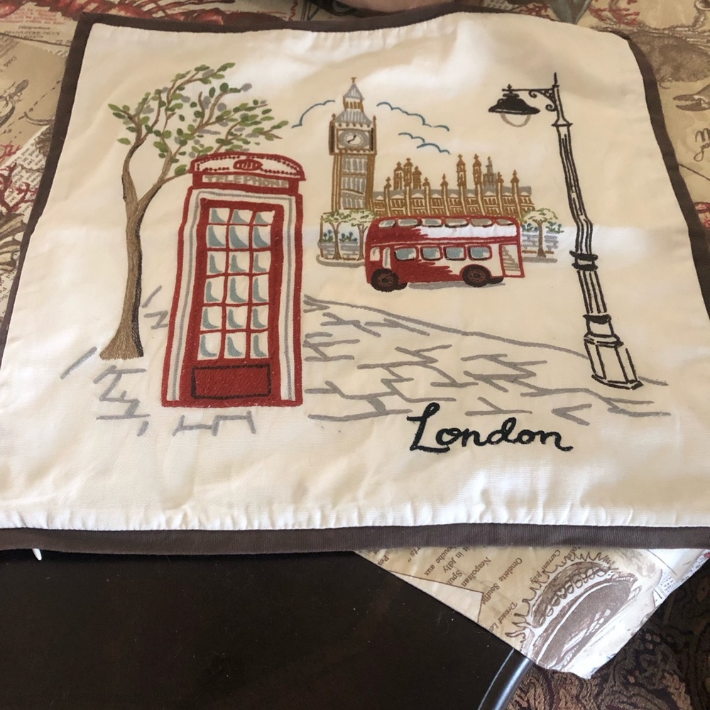 Rare Pottery barn London embroidered pillow cover